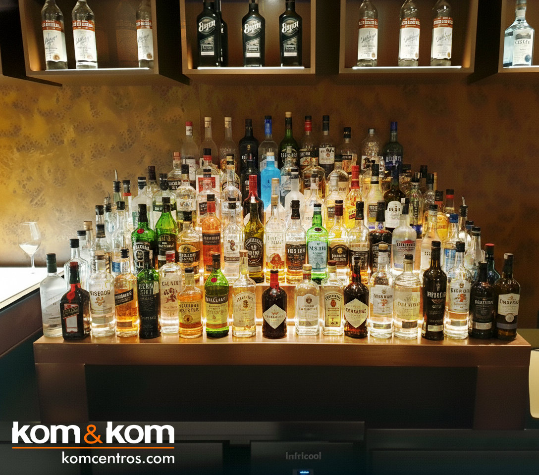 Botellero en escalera espectacular acabado en cobre